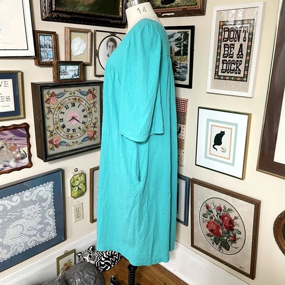 80s Vintage Plus Size Silhouettes Blue Green 100% Cotton Comfy Patio Dress 1X - Picture 4 of 7